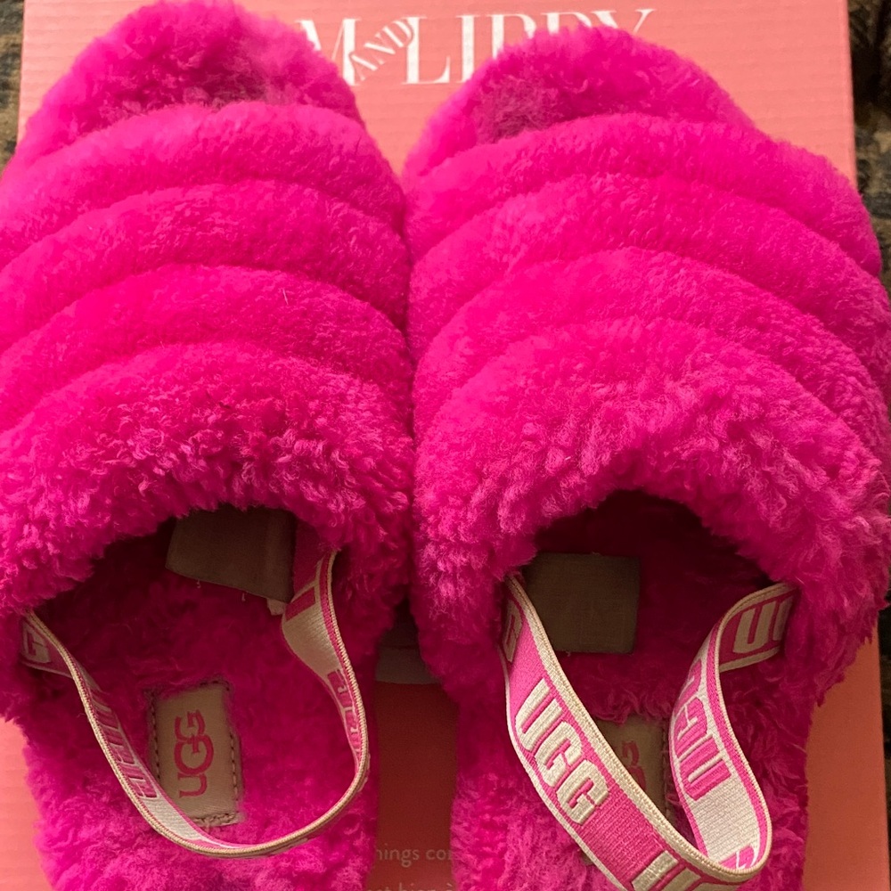 UGG Vibrant Pink Fluffy Slippers